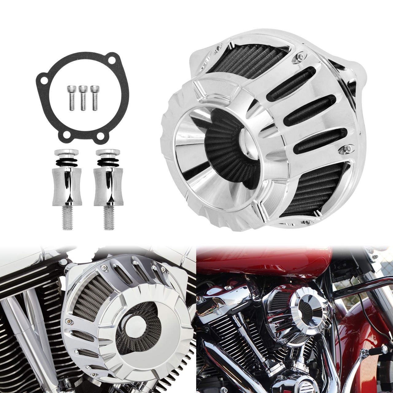 Chrome CNC Cut Air Filter Gray Intake For Harley Softail 2000-15 Touring 00-2007