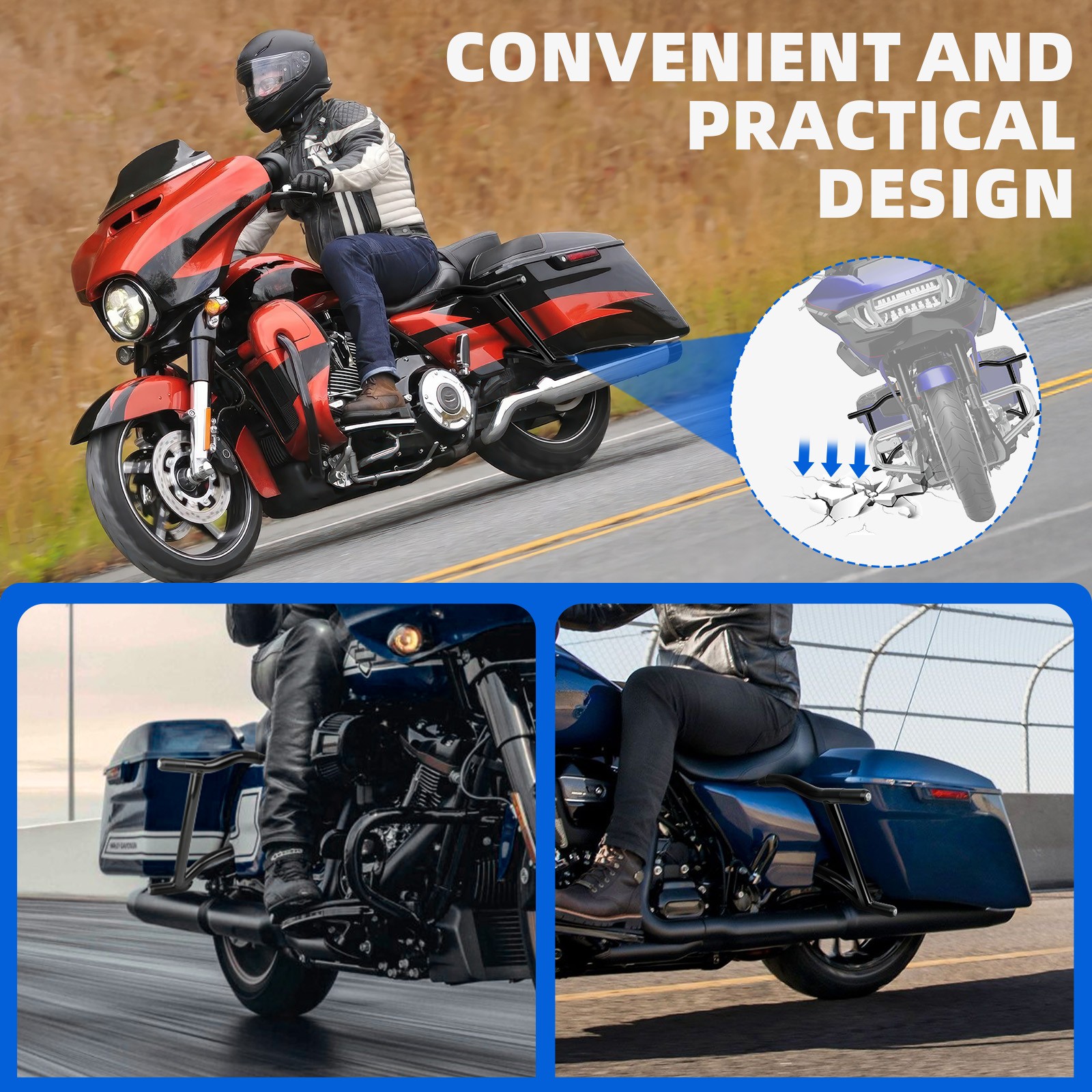 1.25″ Rear Saddlebag Guard Crash Bar For Harley Road King Street Glide 2009-2026