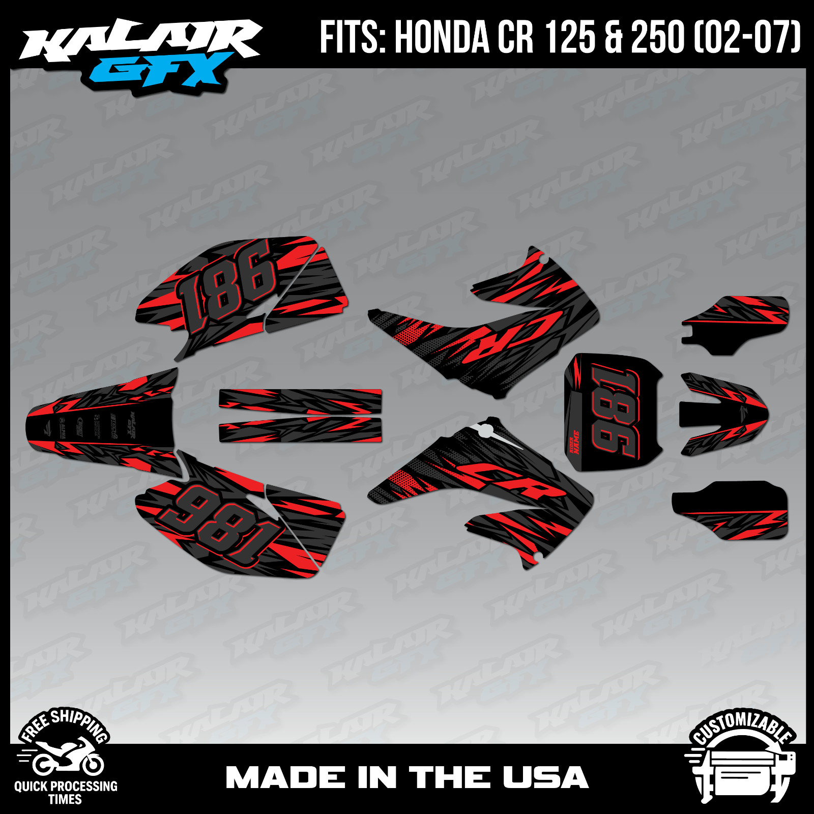 Graphics Kit for HONDA CR125 CR250 (2002-2007) Twitch – Red