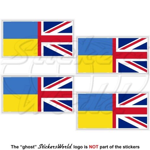 UKRAINE-UK Flag Ukrainian-United Kingdom Union Jack 50mm (2″) Stickers Decals x4