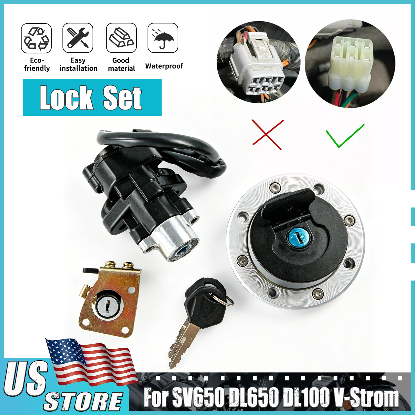 Fit For Suzuki SV650 DL650 DL1000 V-Strom Gas Cap Lock Key Ignition Switch Seat