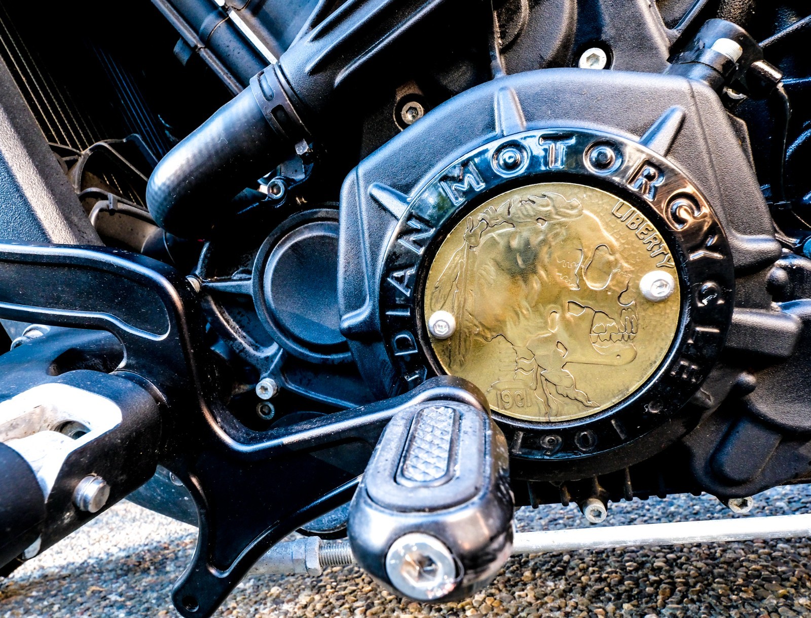 Carved Solid Brass Chief Skull Hobo Nickel Indian Scout Motorcycle Stator Cover