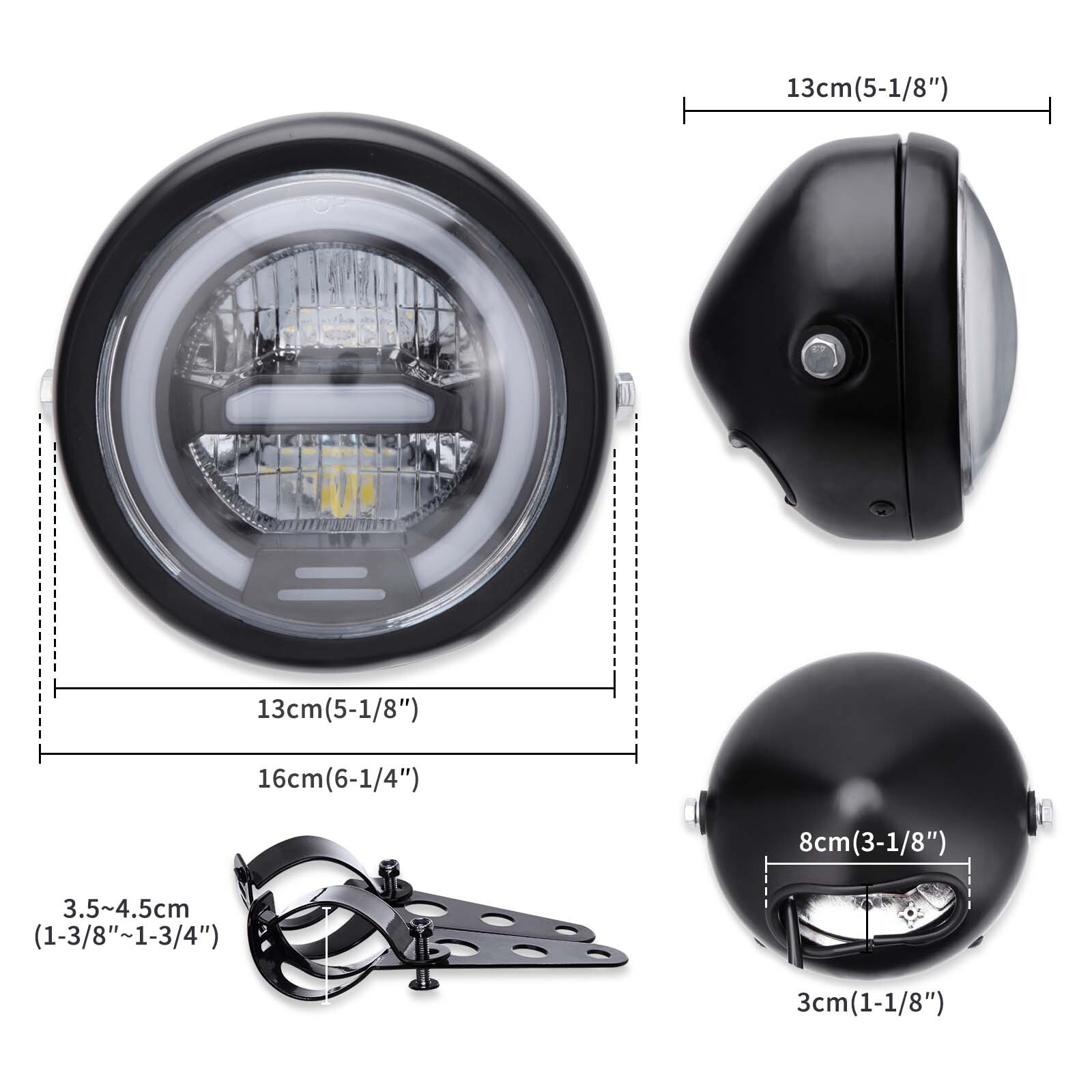 LED Motorcycle Round Headlight Hi/Lo DRL Yellow Light +Clamps For Coleman B200R