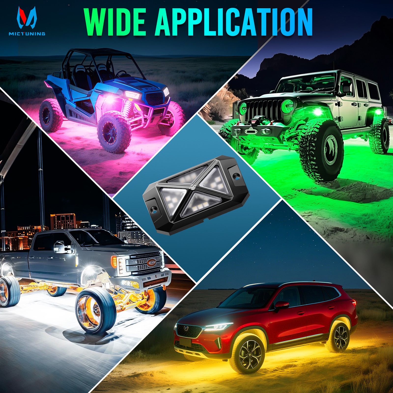MICTUNING 8 Pods C4 RGBW LED Rock Lights – Underglow Neon Accent Lighting Kit US