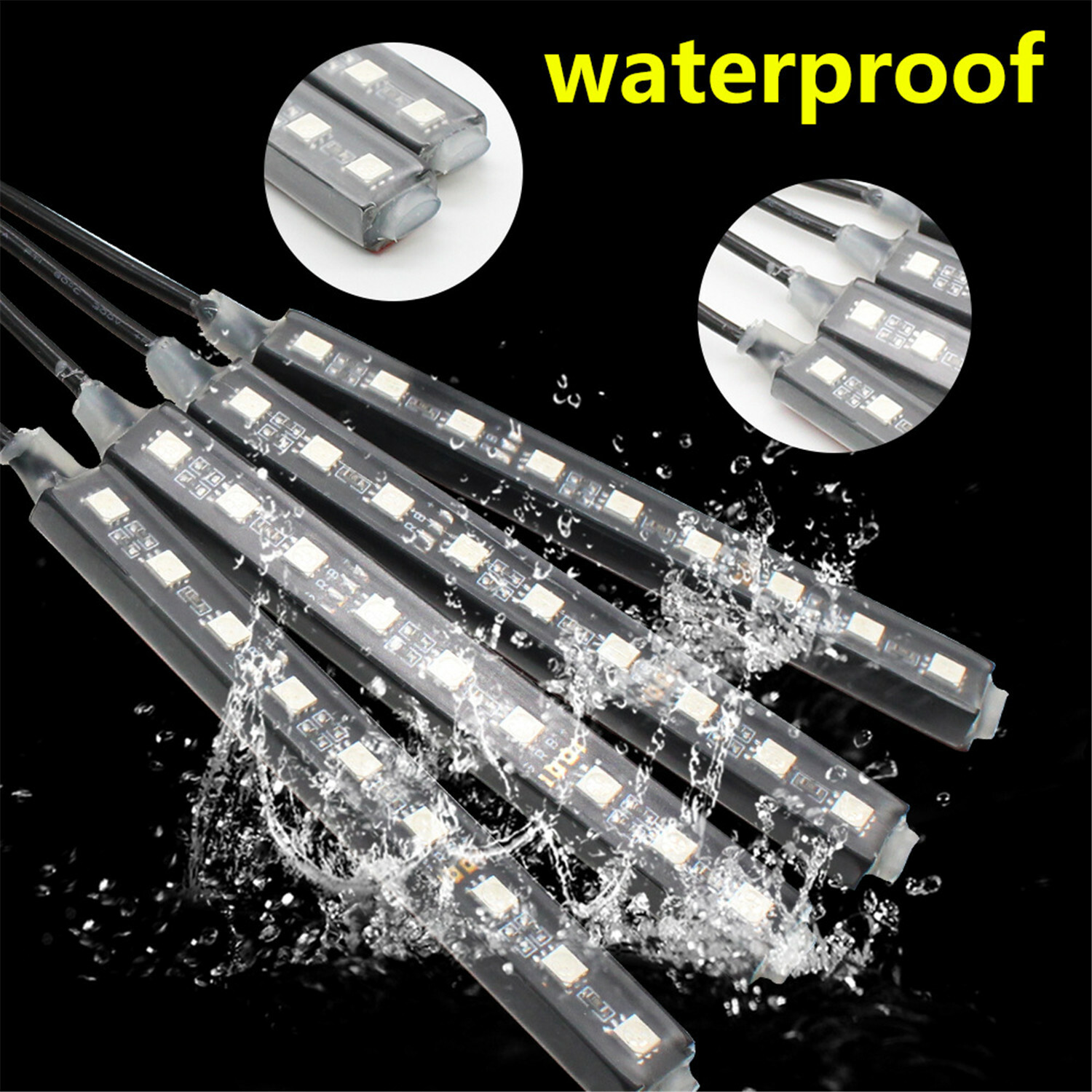 RGB 4PCS 12V 12″ 15SMD Flexible LED Strip Light Waterproof For Car Truck Boat