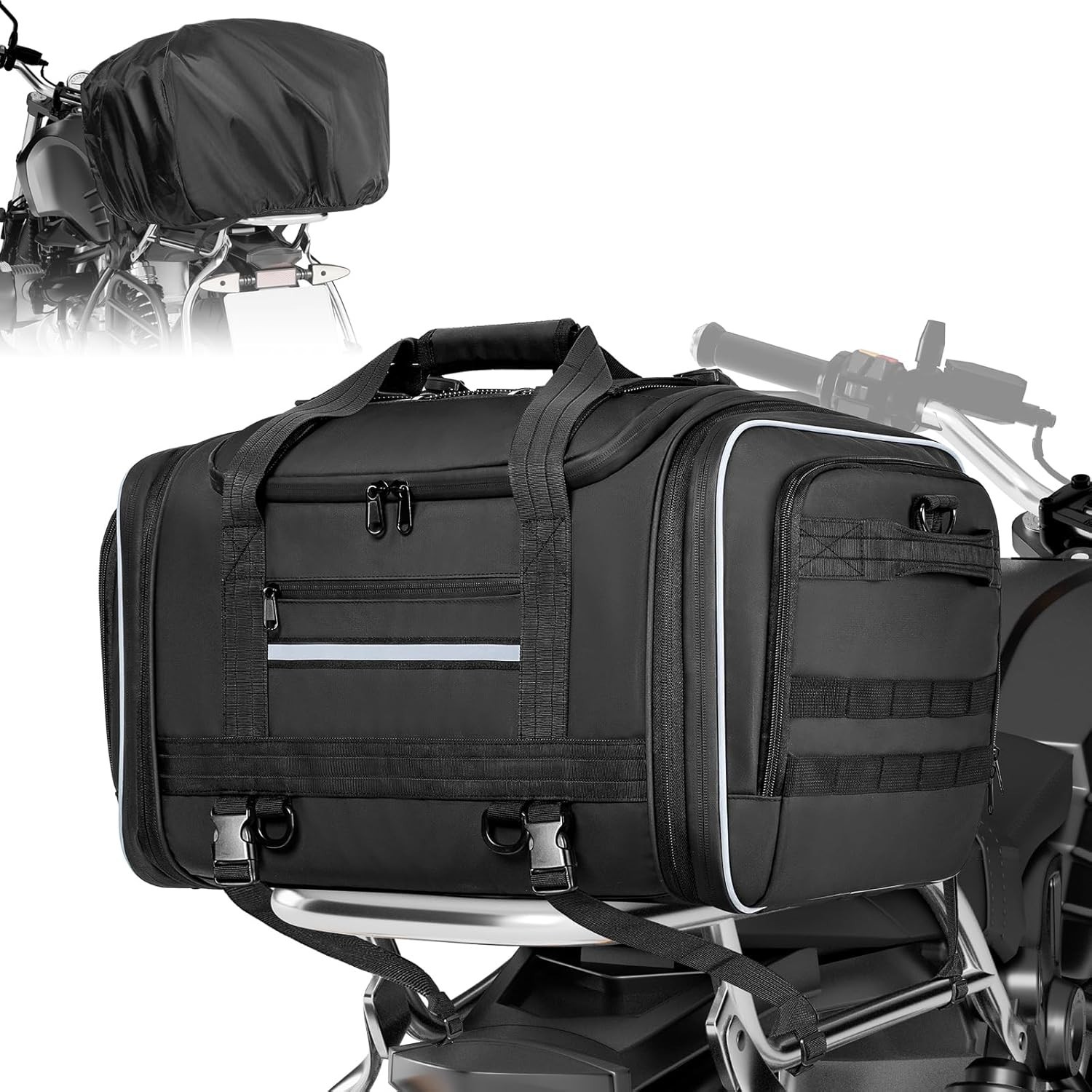 Waterproof Motorcycle Tail Luggage Bag, 48L-64L Expandable, a Rain Cover Include