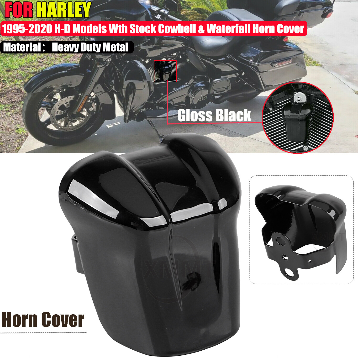 Gloss Black Waterfall Horn Cover For Harley Electra Street Road Glide Road King