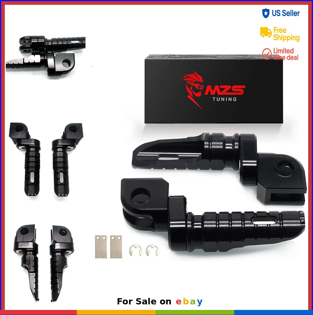 Motorcycle Foot Pegs 6061 T6 Aluminum Double Adjustable Front Rider Black