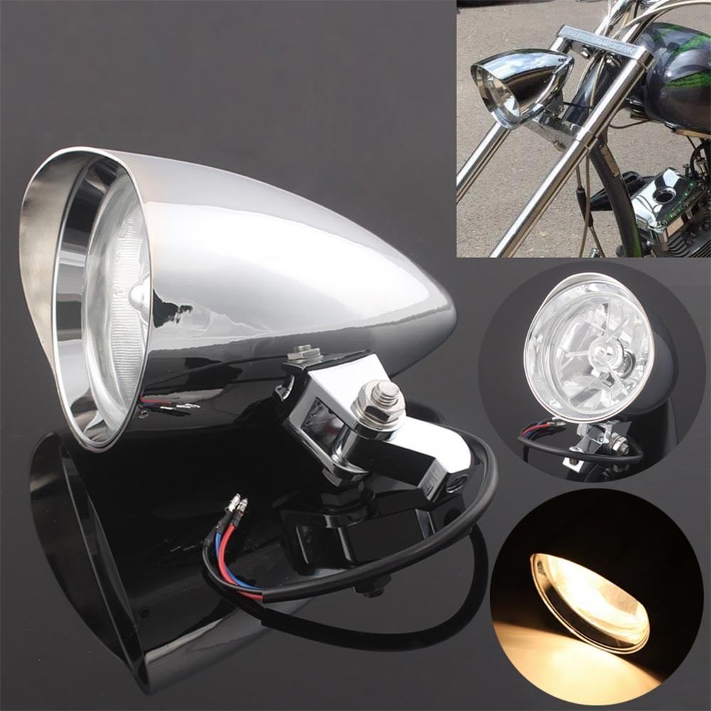 For Harley Bobber Chopper Softail Sportster XL Chrome Bullet Headlight Assembly