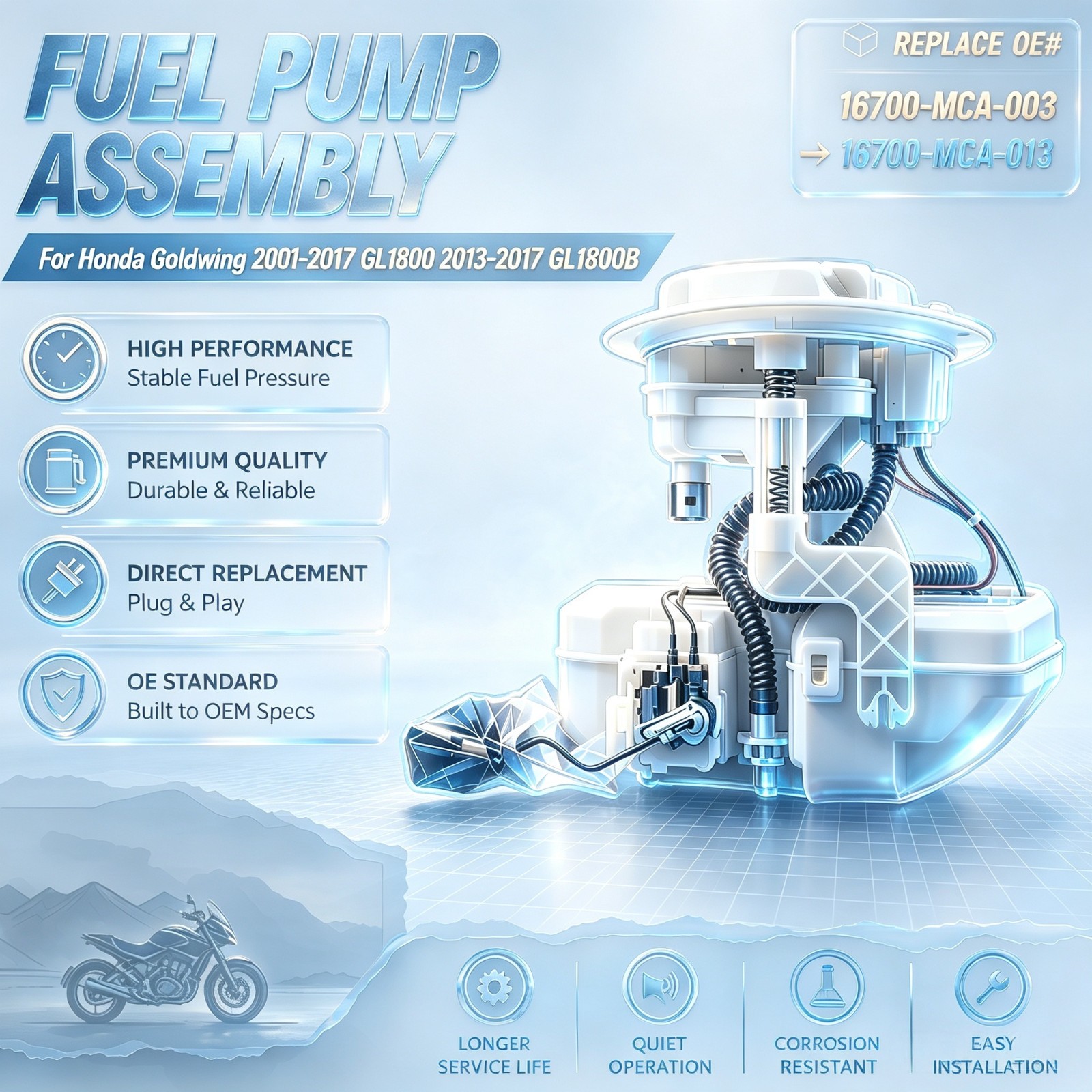 Fuel Pump Module Assembly For Honda GL1800 Gold Wing 2001-2017 16700-MCA-013