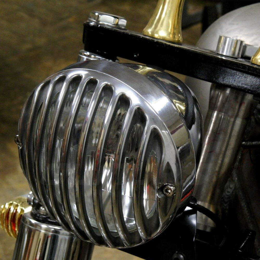 Motorcycle 4.7″ Finned Grill Headlight For Harley Dyna Sportster Bobber Chopper
