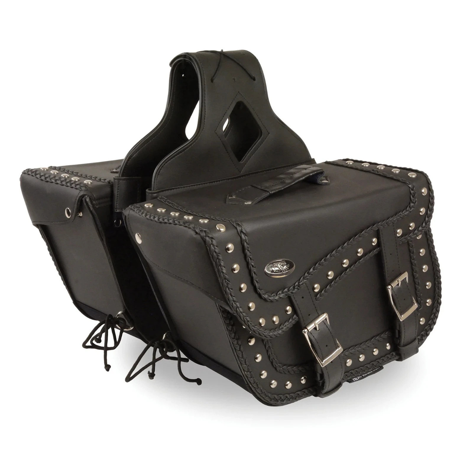 Milwaukee Leather 66401 Large Braided & Studded Throw Over Motorcycle Saddlebags