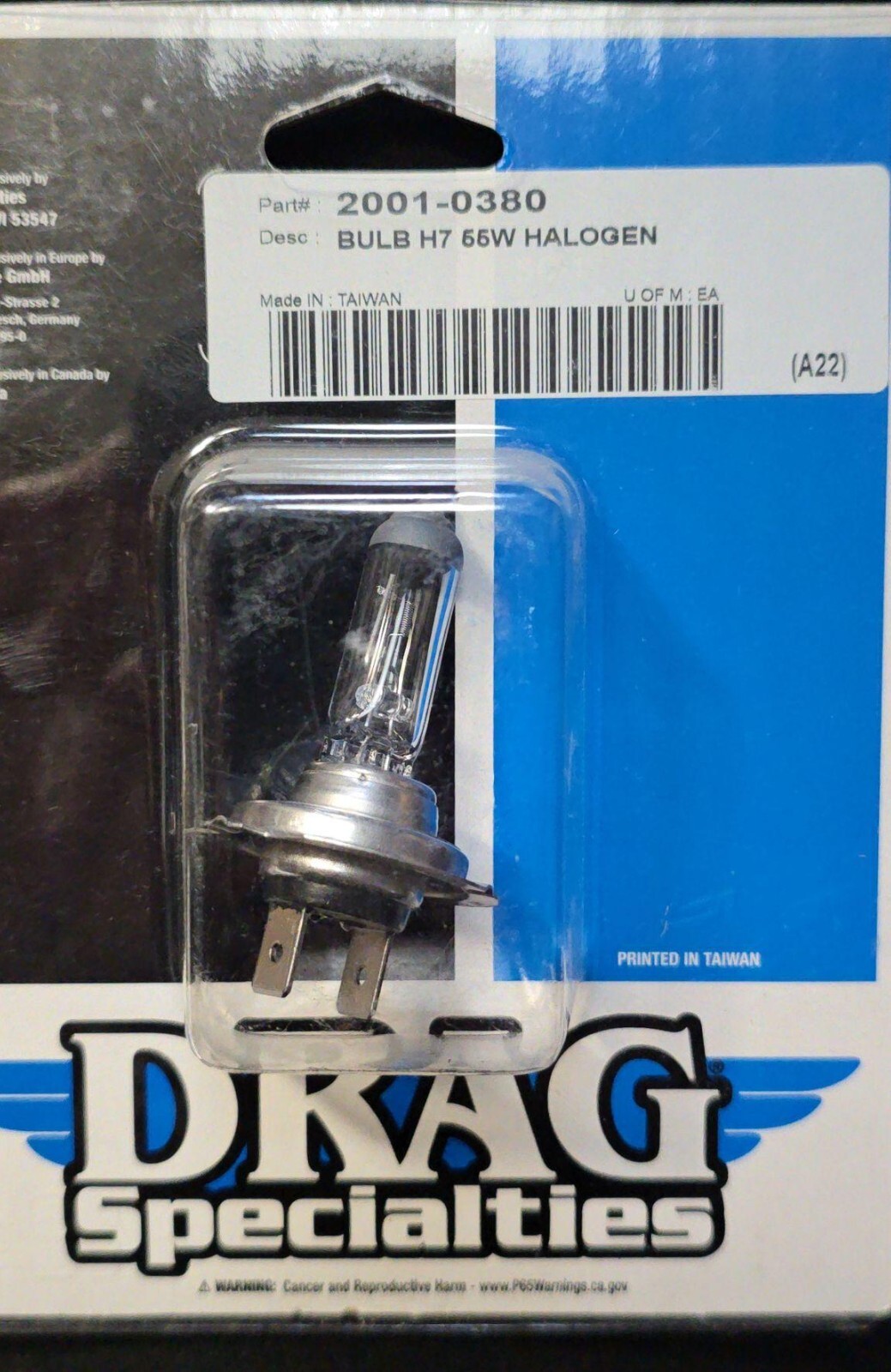 Drag Specialties 2001-0380 Halogen Bulb – H7 – 55W New