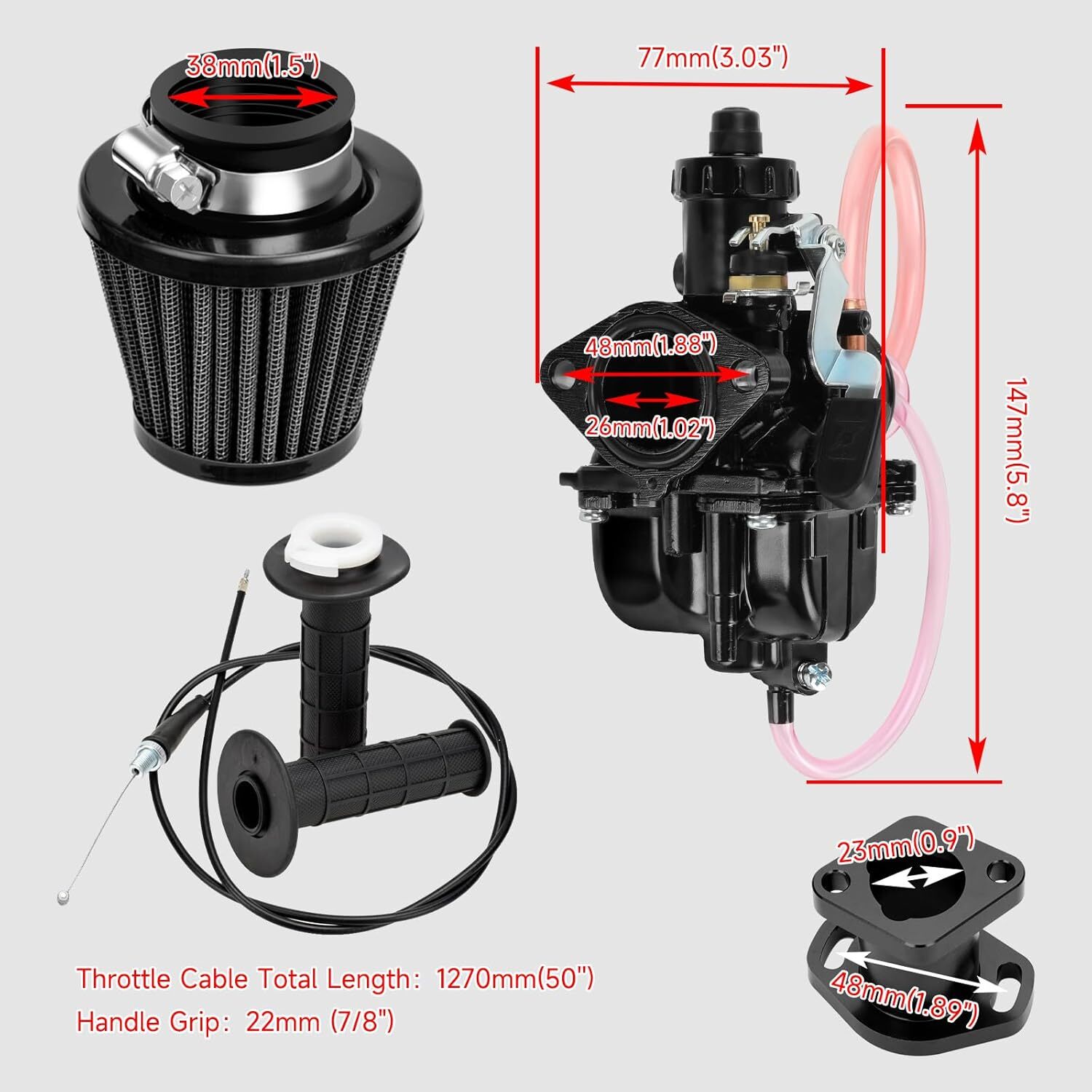 Black VM22 26mm Carburetor Throttle Cable Jet Kit For 196cc CT200U Mini Bike