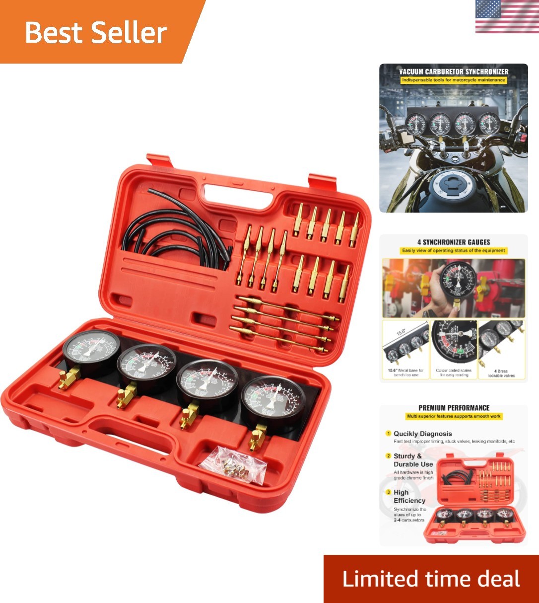 Fuel Vacuum Carburetor Synchronize Tool Kit with Gauges and Rubber Hoses