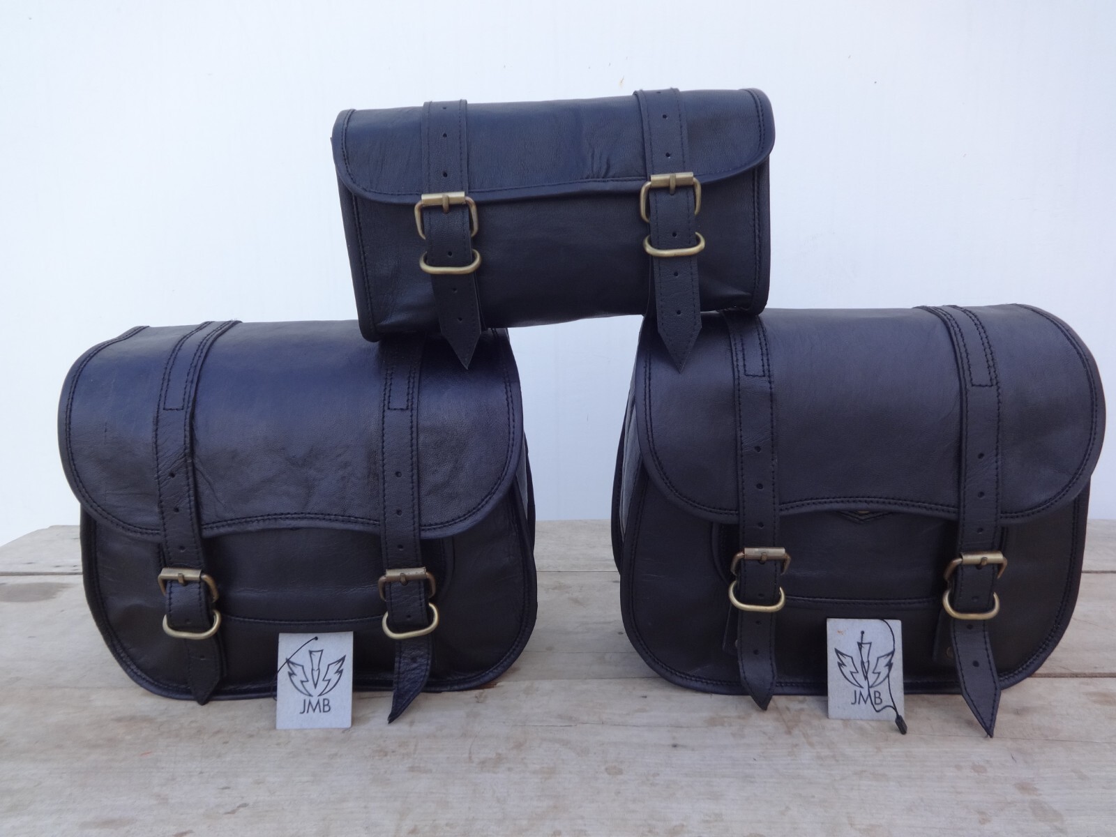 Motorcycle Leather Pouch Panniers Black Side Saddle Bag Saddlebags Bags Tool 3