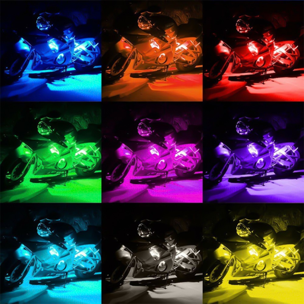 12Pcs RGB Motorcycle Waterproof 120LED Under Glow Lights Strip + Neon Kit Remote