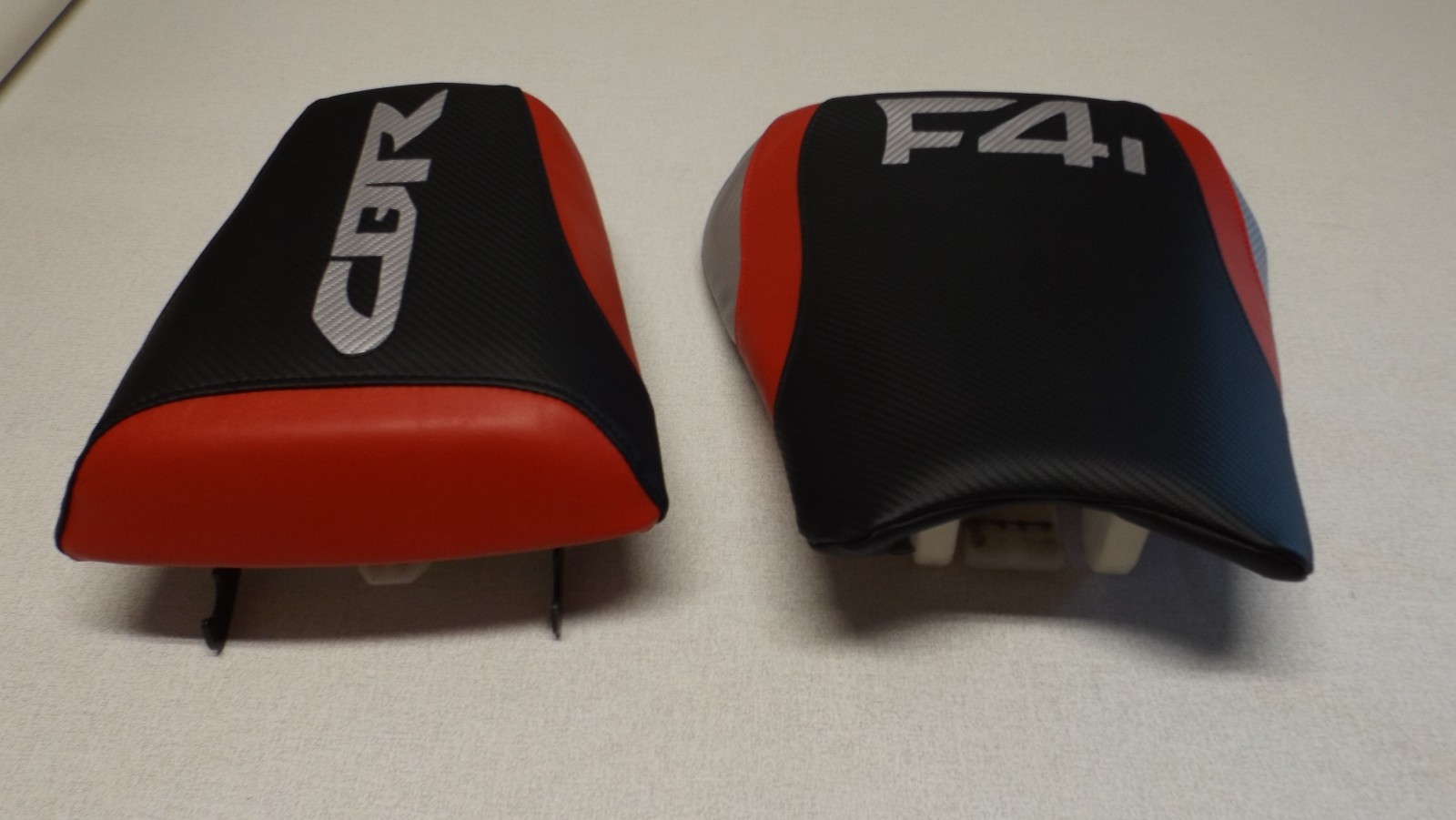 HONDA 01/02/03 CBR600 F4i FRONT & REAR SEAT COVERS BLACK/RED/SILVER CUSTOM FIT