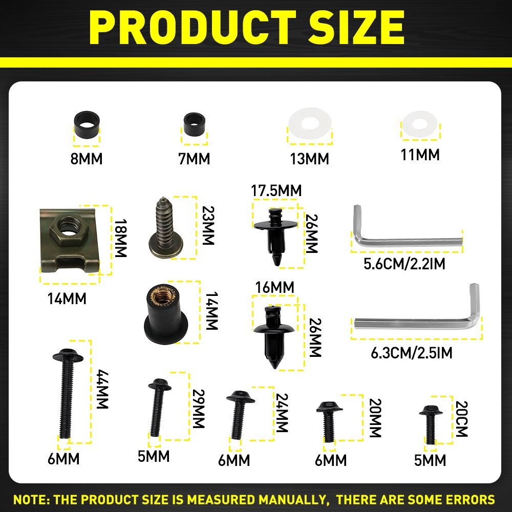 Colorful Fasteners Bolts Nut Clips Black 190 Pcs Motorcycle Fairing Bolt Kit
