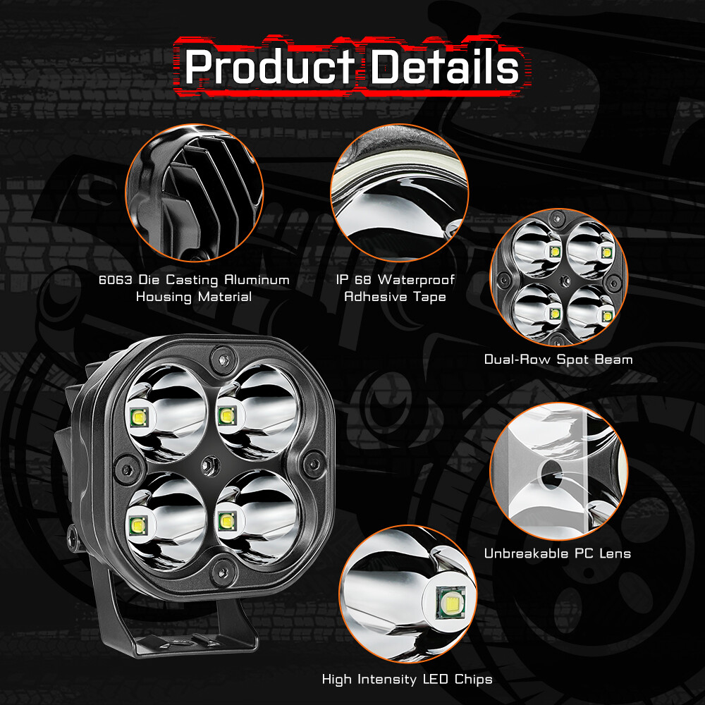 2x 80W LED Spot Light Auxiliary Headlight Driving Fog Lamp Motorcycle Wiring Kit