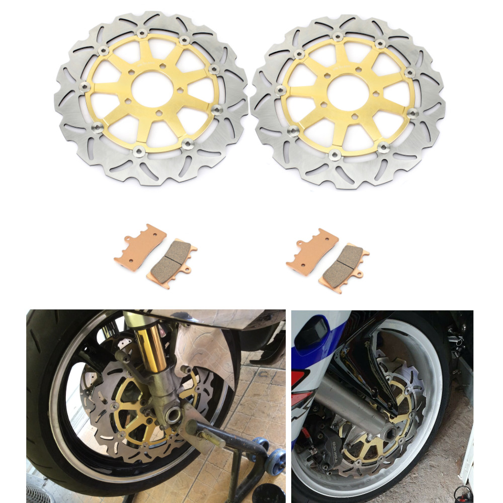 Front Brake Disc Rotors Pads for Suzuki Hayabusa GSXR1300 GSX 1300 R 99-07 Gold