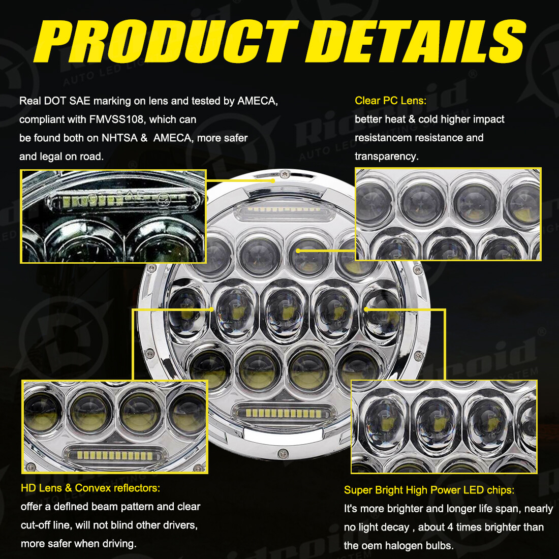 Chrome New 7″ LED Projector Headlight + Passing Lights Fit for Harley Touring