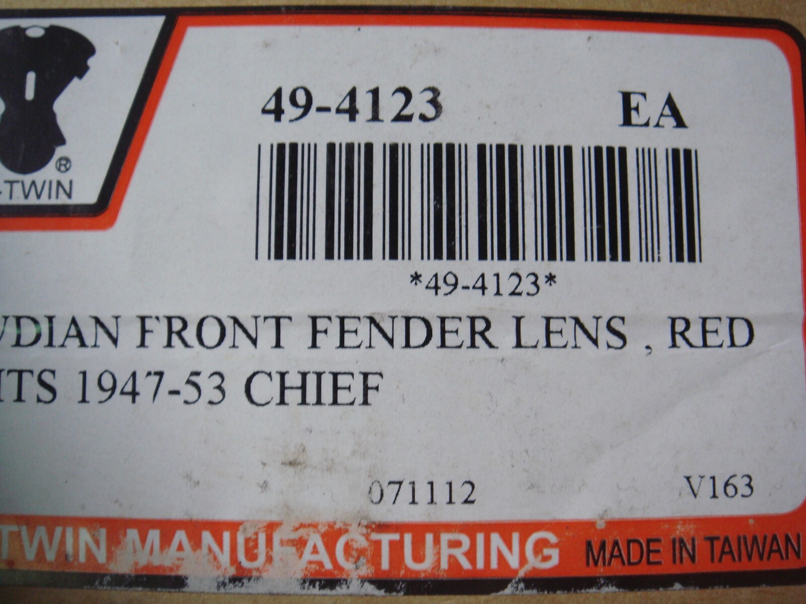 Indian Lens Front Face Fender Lamp Vintage Retro Chief 1947-53 V-Twin 49-4123 E2