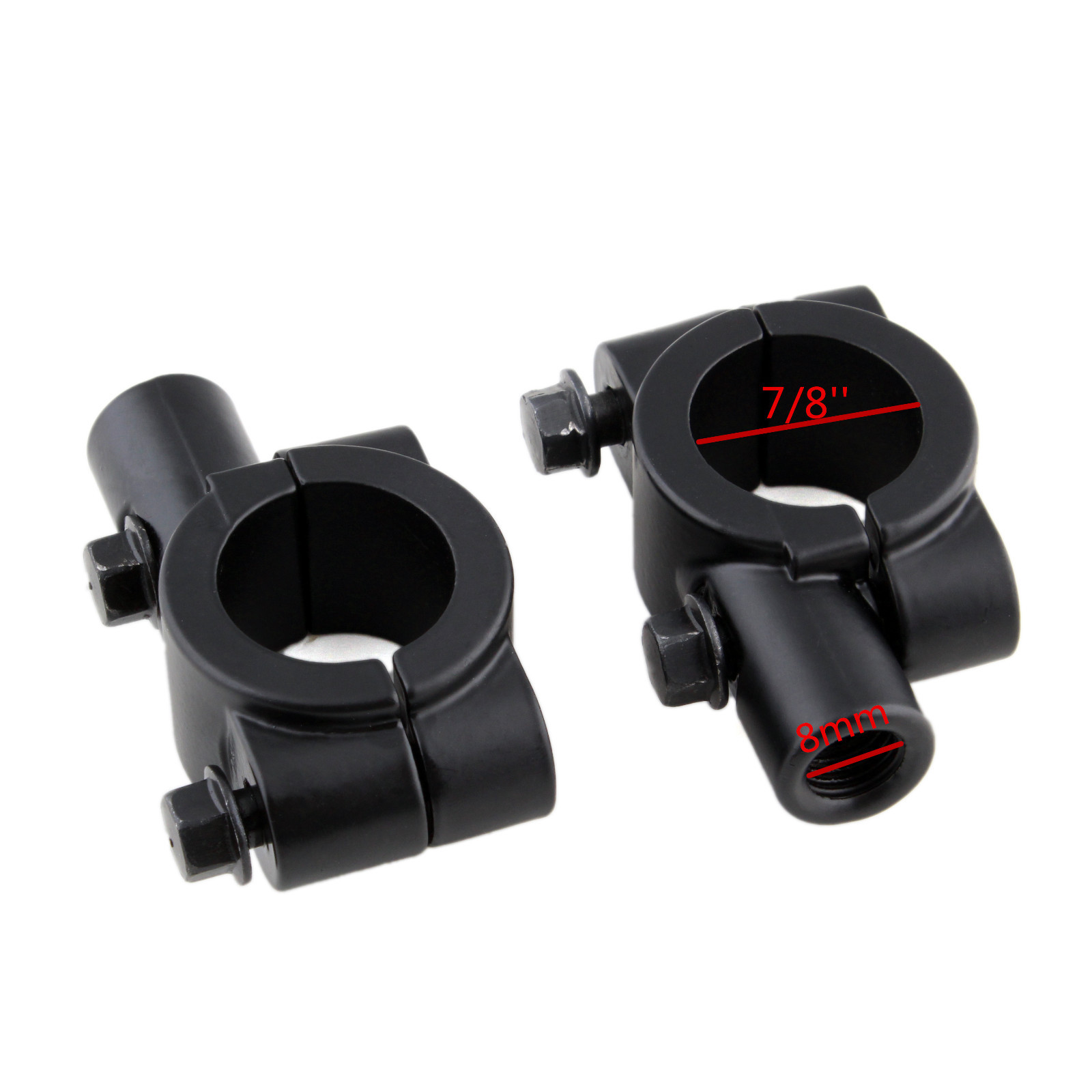 2X 8MM MIRRORS CLAMP ON MOUNT ADAPTER FITS 7/8″ HANDLEBAR SPORTS BIKES MINI BIKE