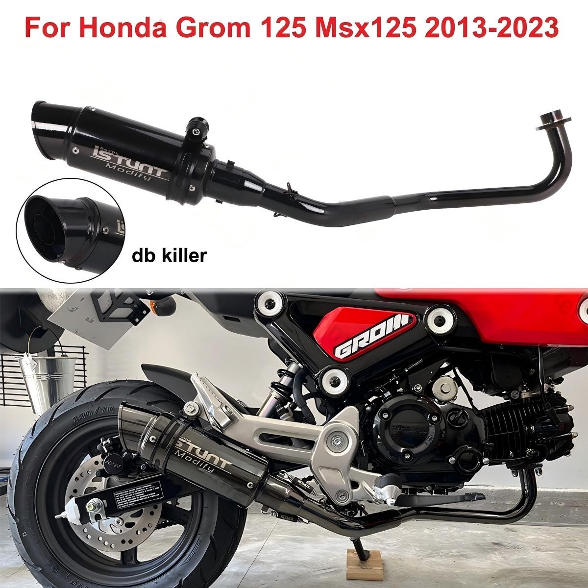 Exhaust System Header Muffler Pipe Low Mount For Honda Grom MSX125 13-2023 Black