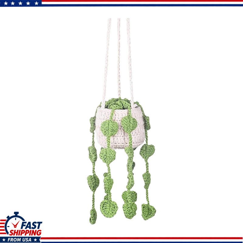 Handmade Crochet Plant Car Decor, Boho Macrame Hanging Rear View Mirror