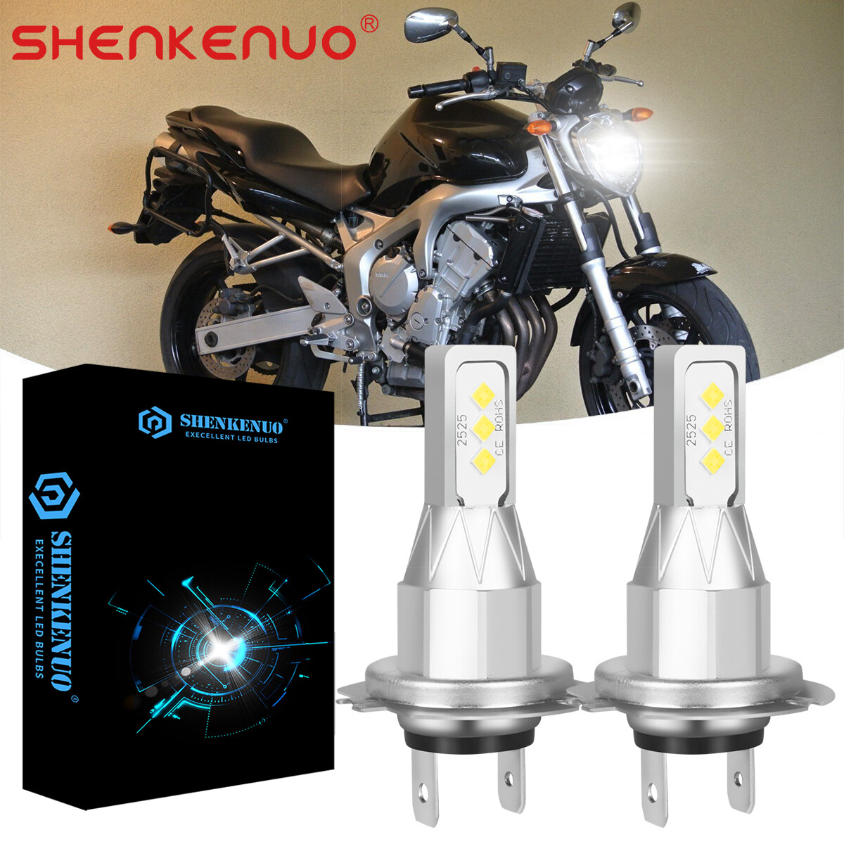 For Yamaha FZ6 2004 2005-2008 2009 H7 LED Headlight Bulbs Lamp 6000K White Qty 2