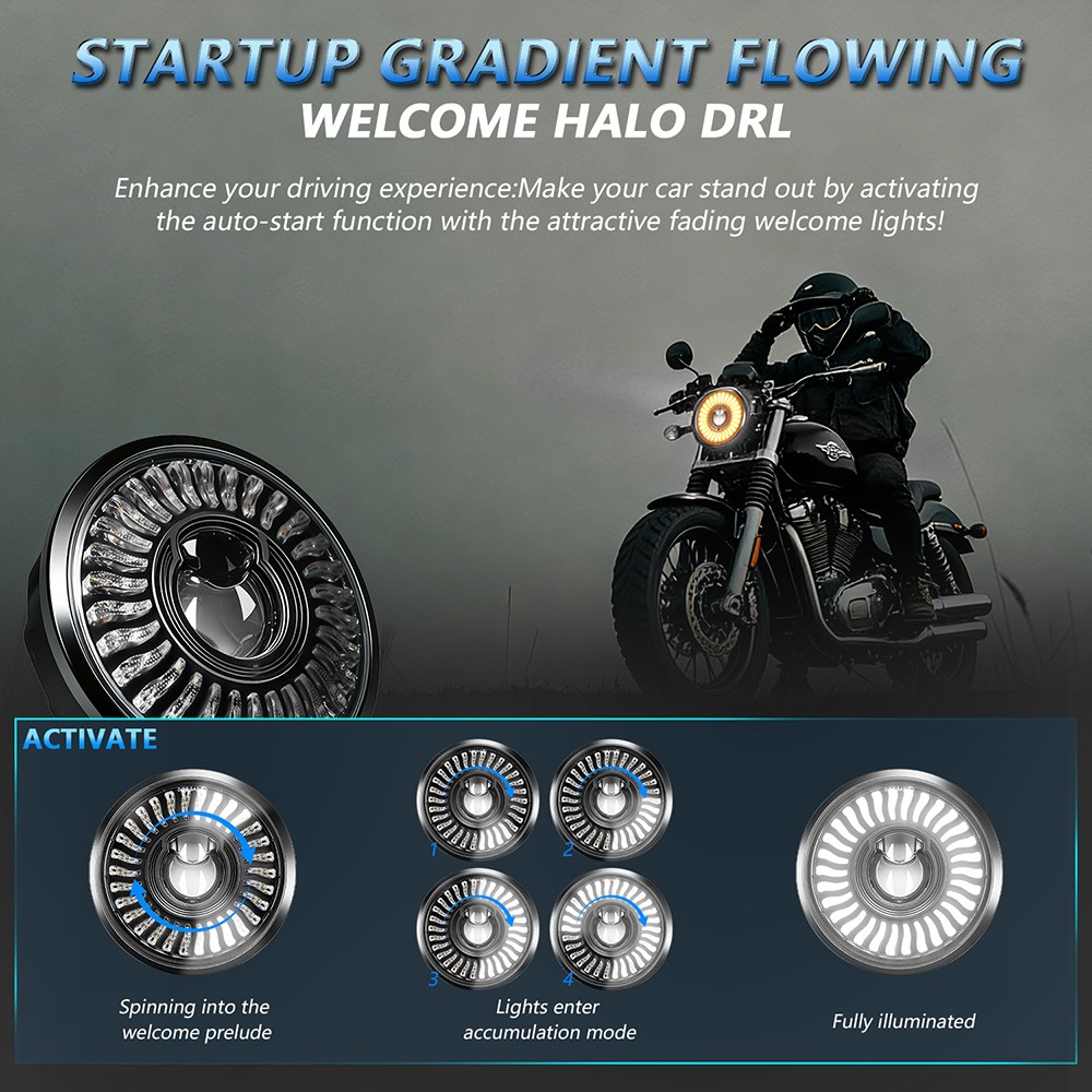 5.75 inch Round Motorcycle LED Headlight with DRL Amber Turn Signal Black NEW