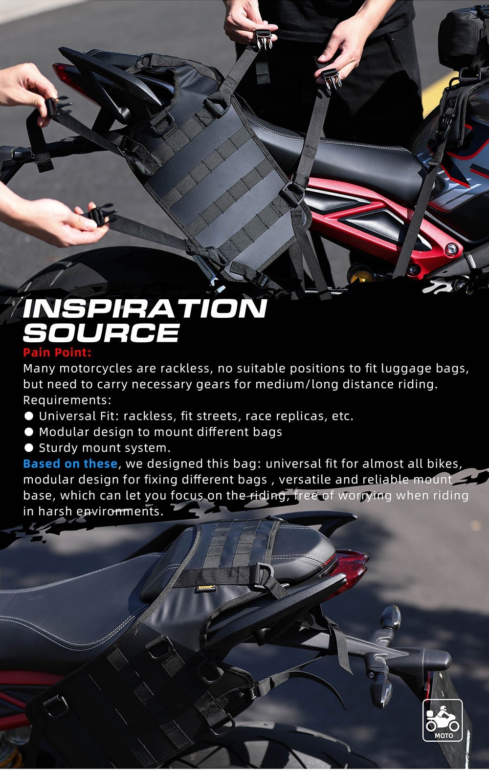 Rhinowalk Motobike Universal Saddle Base Rear Seat Package Side Bag Accessories