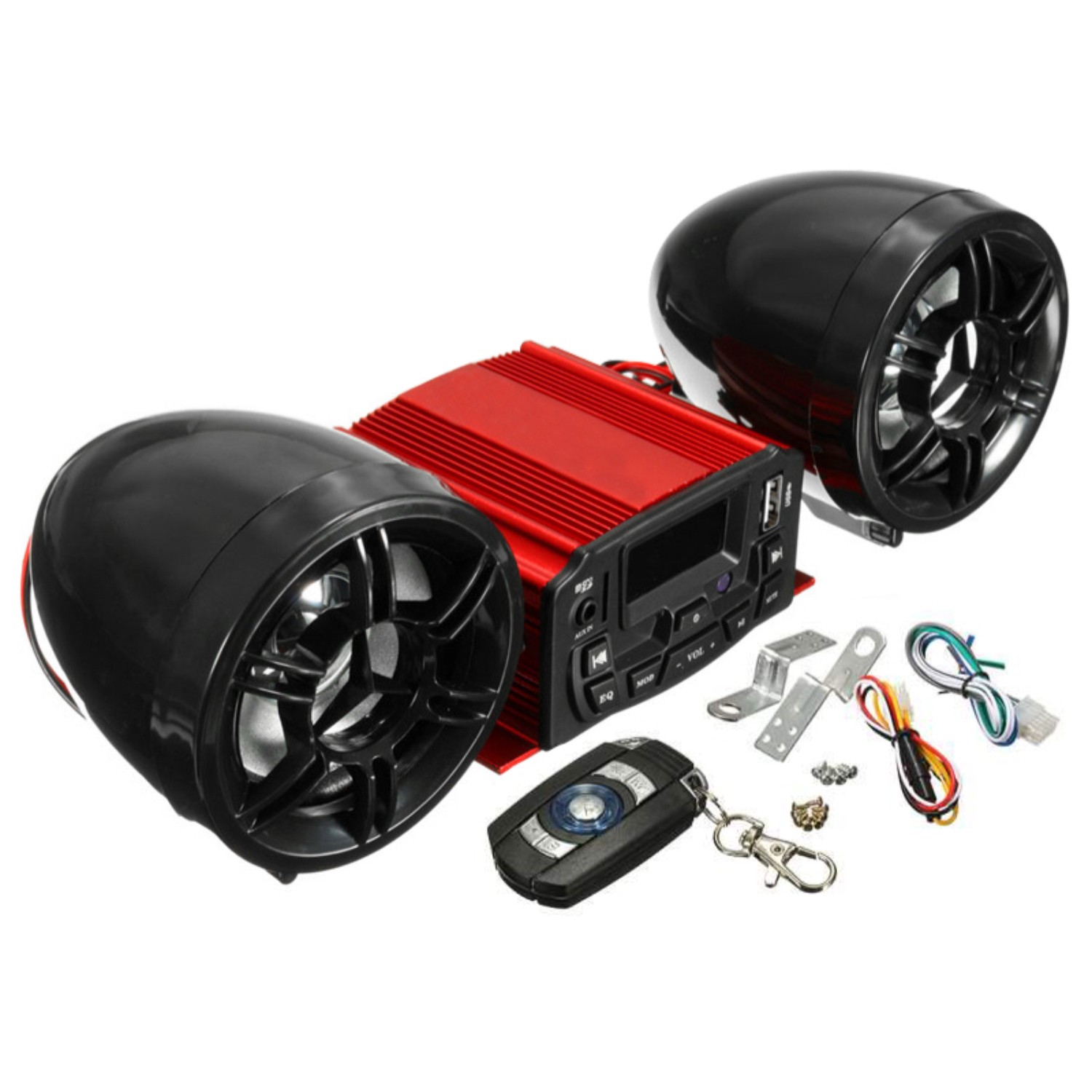 Motorcycle Speakers Audio Bluetooth Kit 4 Wheeler Stereo ATV AUX System FM Radio