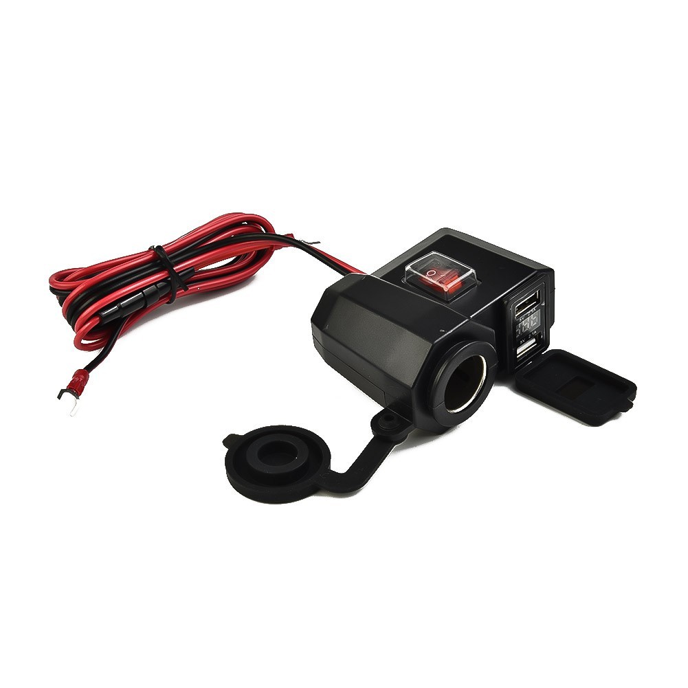 Motorcycle USB Charger Outlet Voltmeter Switch Plastic Metal 12V Accessories