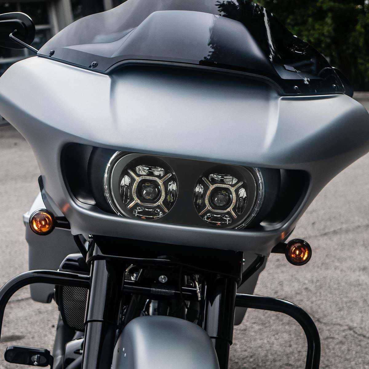 LED Headlight with X-shaped DRL Hi/Lo Beam Assembly for Road Glide 2015-2023