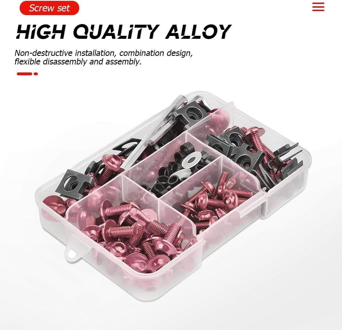 Pink Motorcycle Fairing Bolt Kit 177pcs Screws Washers Fasteners Assortment