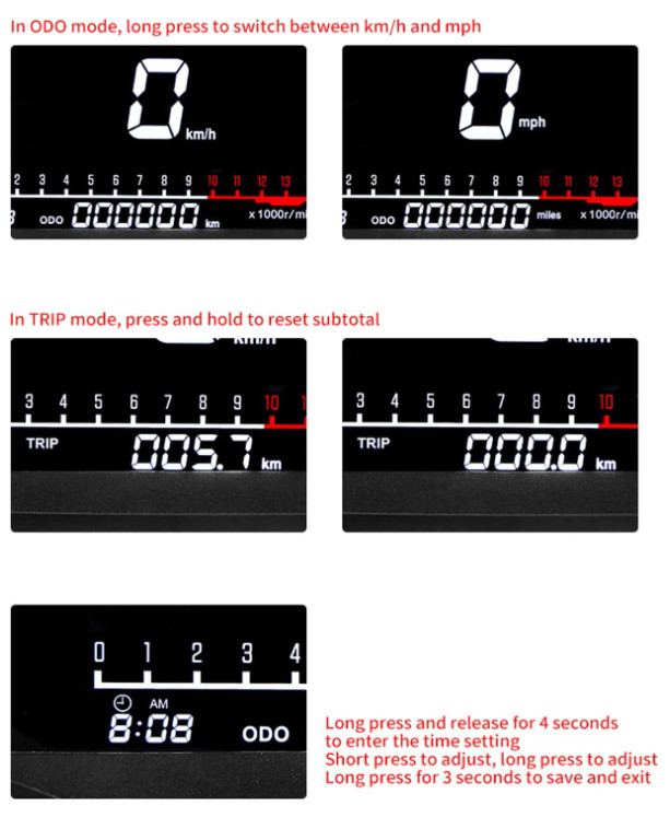 Digital LCD Motorcycle Speedometer Odometer Tachometer Gauge KM/H MPH Universal