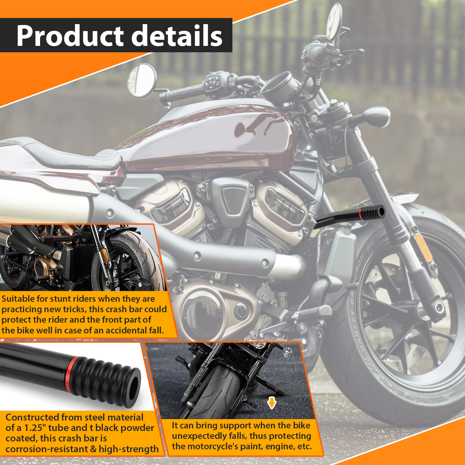 Front Engine Guard Highway Black Crash Bar for 2023-up Harley Sportster RH975S