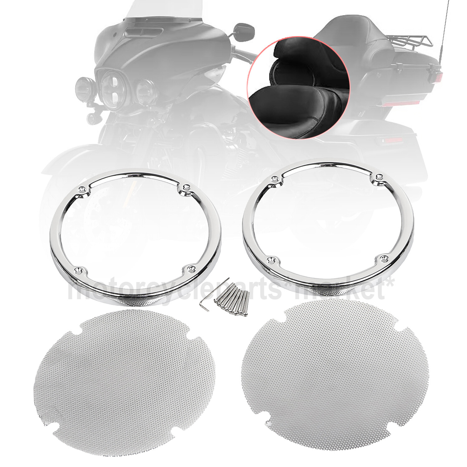 Rear Speaker Trim Grill Mesh Cover Fit For Harley 14-up Electra Tri Glide FLHTK