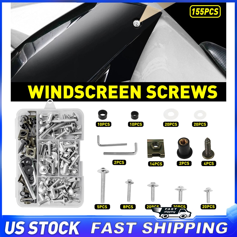 155pcs Motorcycle Complete Fairing Bolts Kit Bodywork Screws Nuts Silver M5 M6