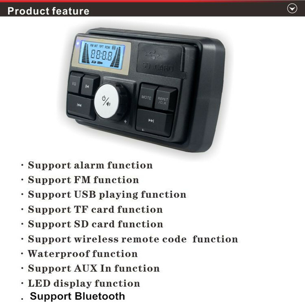 Handlebar Audio System FM Radio MP3 Stereo 2 Speaker for Motorcycle Bike