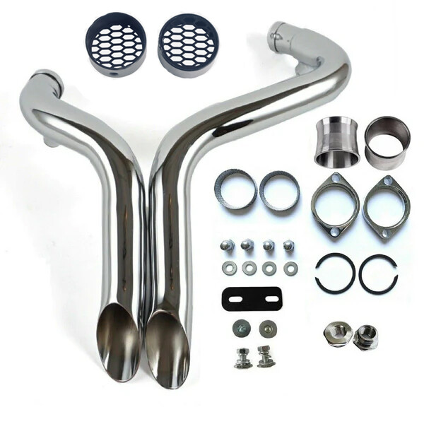 2″ O.DLAF Exhaust Pipes w/ Torque Cone & Baffle for Harley Sportster Dyna Chrome