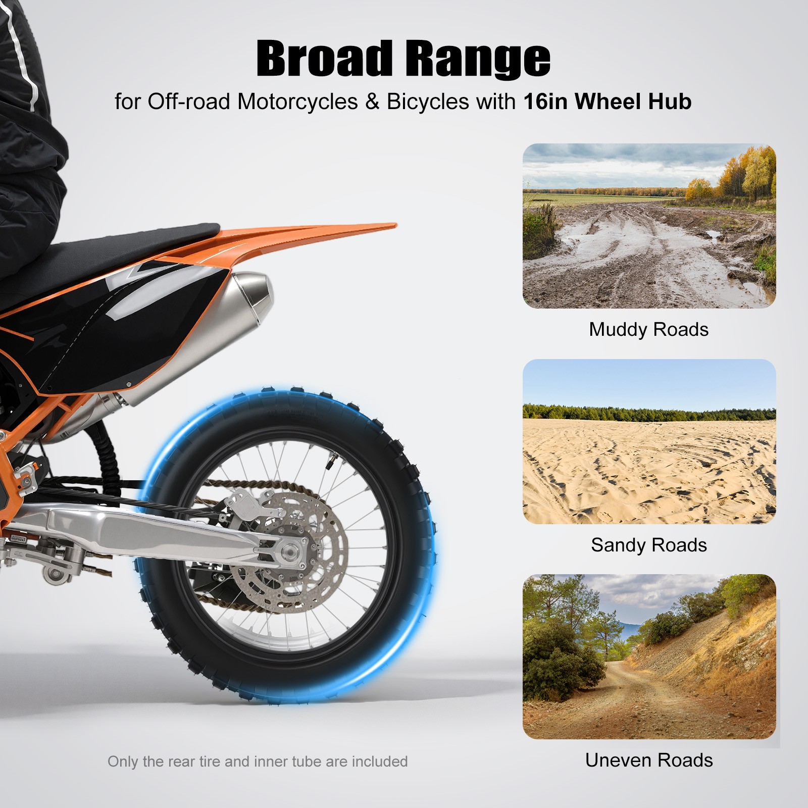 90/100-16 Rear Tire+Tube Set For Honda Dirt Bike KX100 CRF150