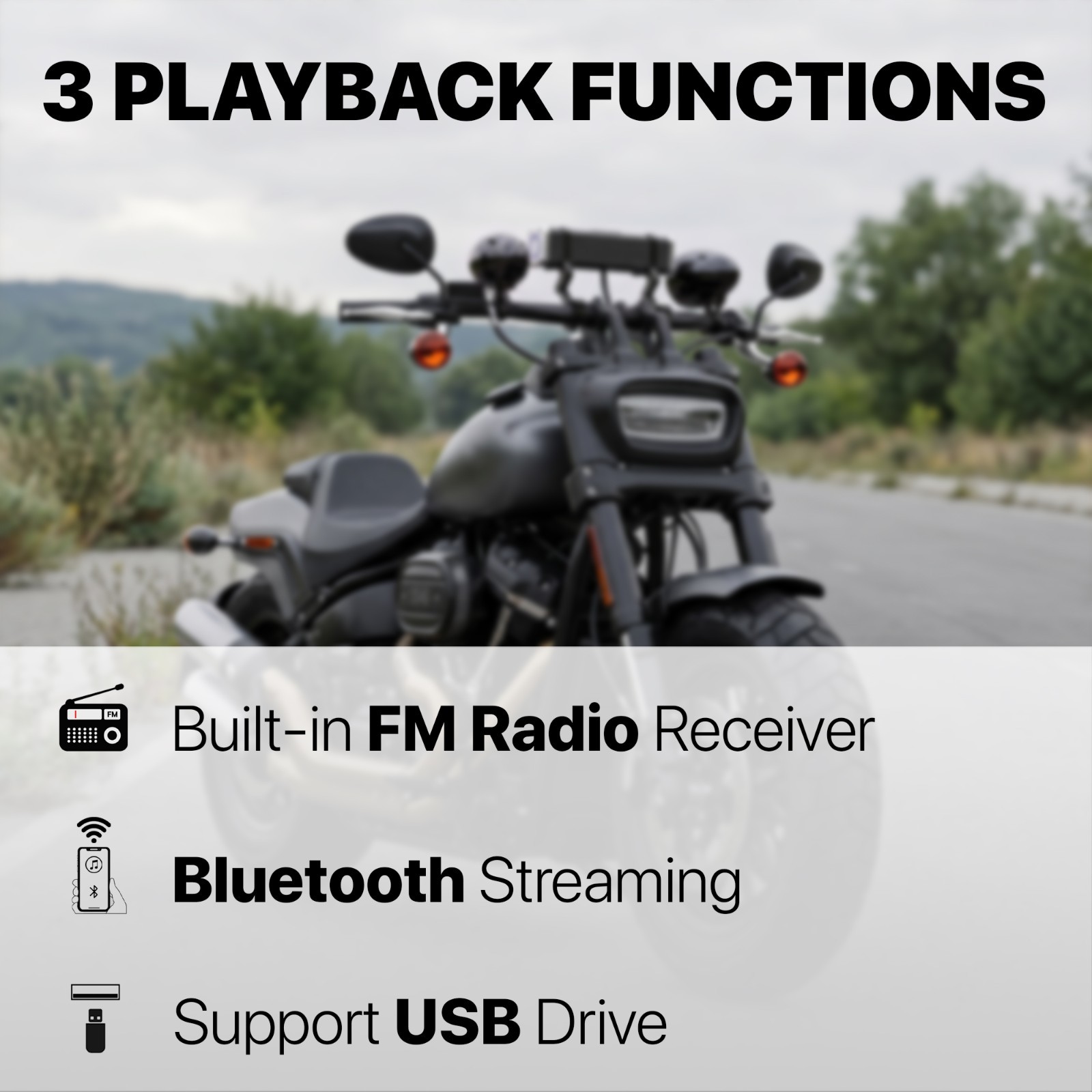Waterproof Bluetooth Motorcycle Stereo 4 Speakers MP3 Audio Music System Radio