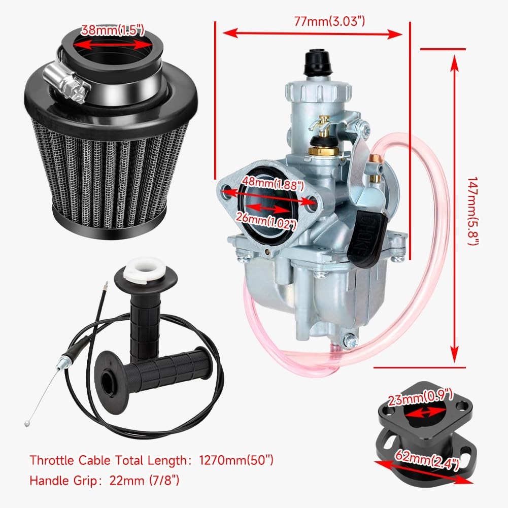 212cc Mini Bike Carburetor Throttle Cable Assembly & Jets Kit for Go Karts, ATVs