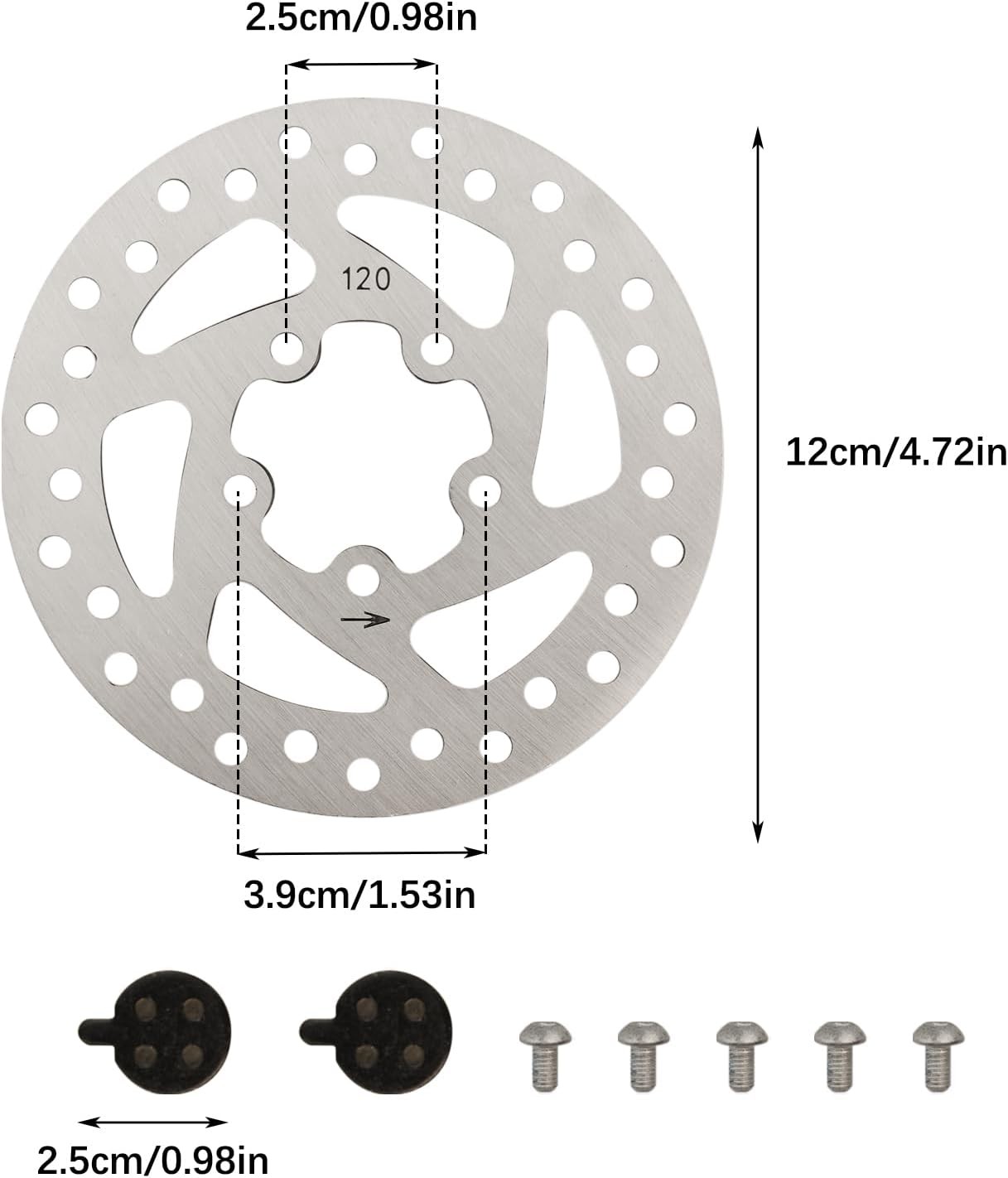 Stainless Steel 120mm Brake Disc and 2 Pads M365/PRO/PRO2 Electric Scooter