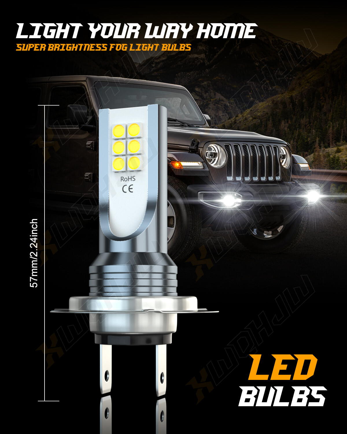LED High/Low Beam Conversion Kit H7 XWQHJW Bulbs Super Bright White 6000K 2Pcs