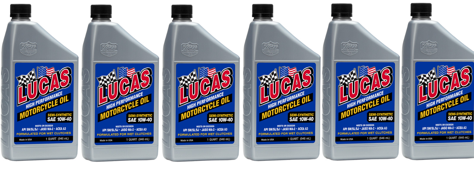 LUCAS High Performance 10W40 Semi-Synthetic Motorcycle Oil 1 Qt Bottle (Qty 6)