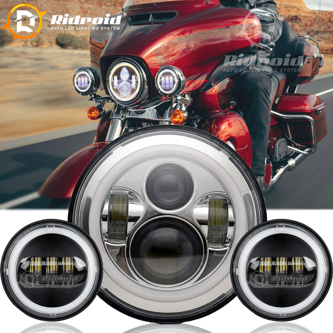 For Harley Davidson Heritage Softail Classic 7″LED Headlight Halo Fog Lights SET